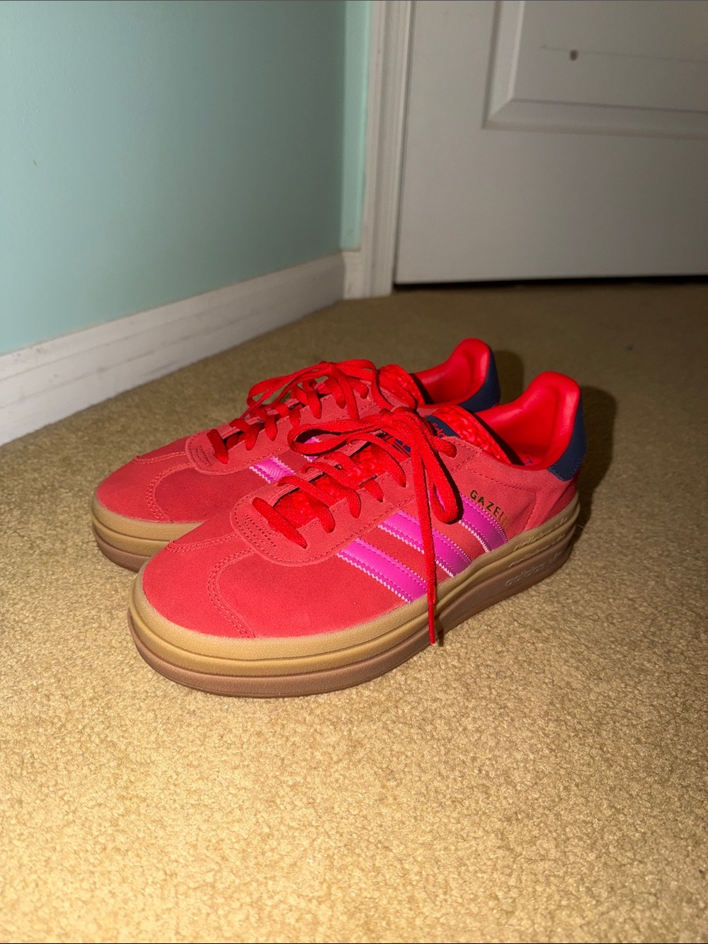 adidas Red Suede Gazelle Platform Sneakers with Gum Sole